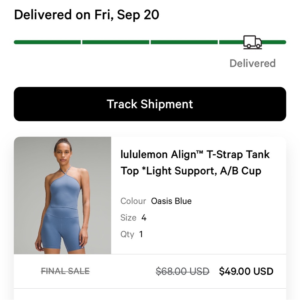 lululemon Align™ T-Strap Tank Top Size 4
Light Support, A/B Cup
